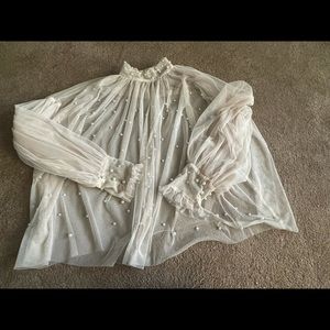 Cream see through blouse with pearls